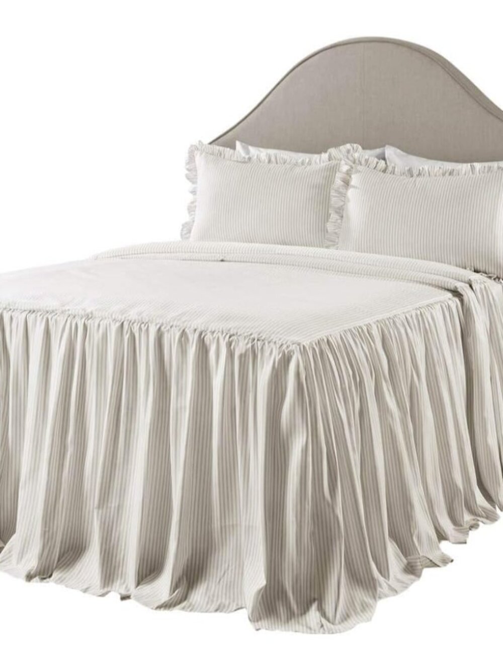 Ticking Stripe Bedspread Twin Size 2 Piece Set Wheat - Ruffle Bedding Set Twin B